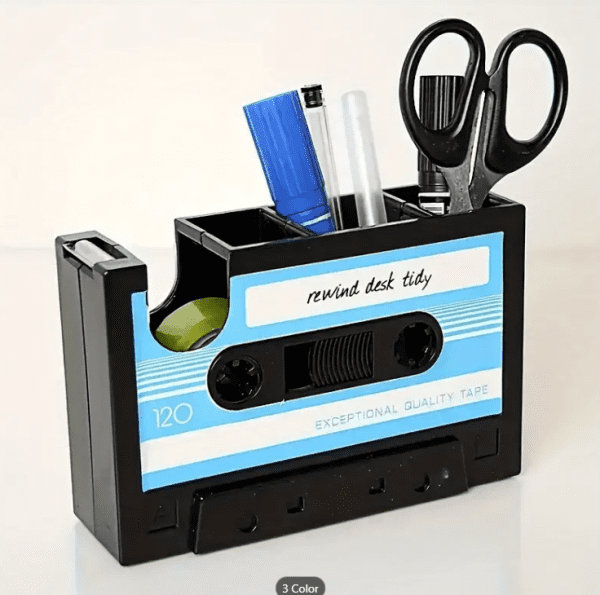 Dispensador de cinta tipo casete retro con portalápices